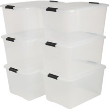 Şanal Iris Ohyama Kapaklı Plastik Saklama Kutuları, 45L, 6'lı Set, Şeffaf