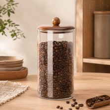 Şanal Poomy 1550 ml Akasya Kapaklı Cam Kavanoz, Şeffaf Cam Saklama Kavanozu, Ahşap Kapaklı Mutfak Düzenleyici, Makarna Spagetti Bakliyat Kahve Kuruyemiş Kuru Gıda Saklama Kabı