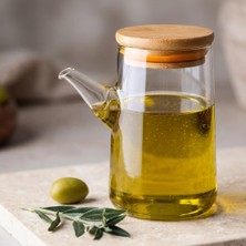 Şanal Deconox 330 ml (0,33 Litre) Bambu Kapaklı Borosilikat Cam Yağlık ve Sirkelik - Damlatmaz Uçlu, Isıya Dayanıklı Şeffaf Sıvı Yağ Şişesi ve Mutfak Sosluğu