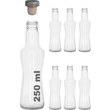 Şanal Afracam 250 ml Şeffaf Ince Belli Kapaklı Cam Şişe 250 cc Meşrubat Şişesi 6 Adet (Sentetik Tıpa)