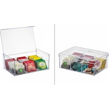 Şanal Şeffaf Kapaklı 6 Bölmeli Organizer Kutusu – Çay, Takı, Baharat, Aksesuar ve Küçük Eşyalar Için Düzenleyici Kutusu – 23×14×9 cm
