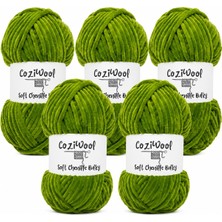 Şanal Kadife Ip, 5'li Paket 5X100 Gr. 120 Mt., Soft Chenille BULKY%100 Mikro Polyester, Amigurumi, Oyuncak, Bebek Battaniyesi, Yumuşak, Lüks & Canlı Renkler, 1031-FISTIK Yeşil