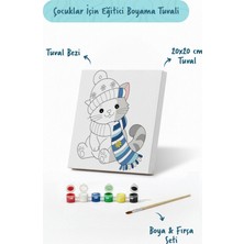 Tabdiko Bere ve Atkılı Sevimli Kedi Temalı Çocuk Boyama Tuvali – Şövalesiz Eğitici Boyama Seti 20X20 cm