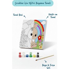 Tabdiko Gökkuşağı ve Tavşan Temalı Çocuk Boyama Tuvali – Şövalesiz Eğitici Boyama Seti 20X20 cm