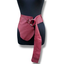 Yılday Gür Butik Kadın Bordo Dokulu Halka Tokalı Geniş Deri Kemer - Elaria El Yapımı Tasarım - Standart Beden
