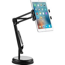 aklow akyoleticaret Y01 360° Dönebilen Masaüstü Telefon ve Tablet Tutucu; 19 cm Ayak, Ayarlanabilir Kol, Geniş Tabla, Pvc ve Metal