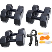 Besinistanbul Ps Spor 3 Çift Dambıl Set 6 kg + 8 kg + 10 kg + Sayaçlı Ayarlanabilir El Yayı + S