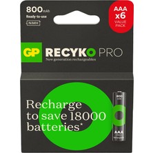 Şanal Gp Batteries Recyko Pro Aaa Ince Ni-Mh Şarjlı Pil, 1.2 Volt, 6'lı Kart