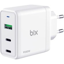 aklow akyoleticaret BX3P65G 65W Gan Qualcom 4.0 2*type-C & Usb-A 3 Portlu, MacBook Air, iPad Air, iPhone 17/16/15/14/14 Max Iphone; 13/13 Max, Galaxy S24/S23/S22/S21 Uyumlu BX-3P65G Şarj Cihazı Beyaz