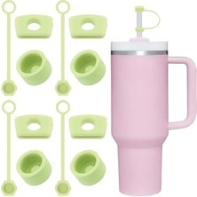 aklow akyoleticaret Kapak; 4 Set (12 Parça) Silikon Sızdırmaz Seti, Stanley Quencher 30/40 Oz ile Uyumlu, Dökülmeye Dayanıklı Tıpa ve Pipet Ucu, Yeşil Renk