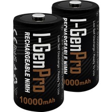 Şanal I-Gen Batteries Pro HR20 D Büyük Boy 10.000 Mah 1.2 V Ni-Mh Şarj Edilebilir D Boy Pil (D Boy, Adet, 2)