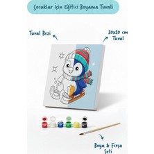 Tabdiko Kızaklı Penguen Temalı Çocuk Boyama Tuvali – Şövalesiz Eğitici Boyama Seti 20X20 cm