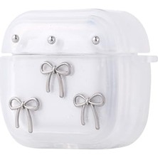 aklow akyoleticaret Apple ile Uyumlu Airpods 4 Airbag 44 Tasarımlı Simli Şeffaf Kutup Kılıf Fiyonk