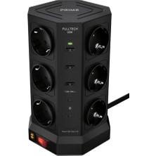 Akım Korumalı Kule Tipi Priz, 12'li Priz Soketi, 12X Fiş Soketi, 3x USB Girişi, 2x Type-C Giriş