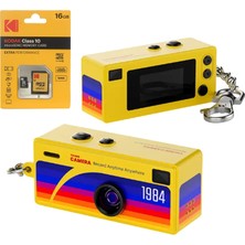 Ausek Sarı Retro Tasarım Mini Dijital Kamera - Taşınabilir Thumb Anahtar Kamera + 16GB Kart Nost