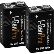 Şanal I-Gen Batteries Pro 6HR61 9V 250 Mah Şarj Edilebilir 9 Volt Pil Ni-Mh Şarjlı Pil (2'li Paket)