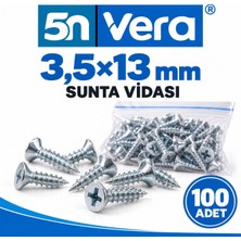 5N Vera 3,5×13 mm Sunta Vidası 100 Adet | Yıldız Havşa Başlı Sivri Uçlu Ahşap, Mdf ve Mobilya Montaj Vidası