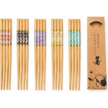 aklow akyoleticaret 10 Çift Mermer Desenli Bambu Yemek Çubuğu Seti 20 Adet Kaymaz Uçlu Kutulu Chopstick