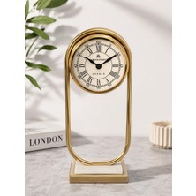 Gold Metal Dekoratif Masa Saati – Mermer Tabanlı Vintage Ofis ve Salon Saati