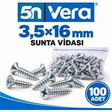 5N Vera 3,5×16 mm Sunta Vidası 100 Adet | Yıldız Havşa Başlı Sivri Uçlu Ahşap, Mdf ve Mobilya Montaj Vidası