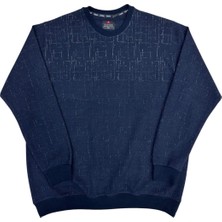 AlanyaXXL Büyük Beden Bisiklet Yaka Desenli Pamuklu Erkek Kazak Sweat