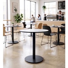 aklow akyoleticaret Matte Prime Beyaz Yuvarlak Kompakt Laminant Tablalı Bistro Metal Masa 77 Cm; Cafe, Otel, Restoran Masası