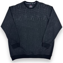 AlanyaXXL Büyük Beden Bisiklet Yaka Desenli Pamuklu Erkek Kazak Sweat