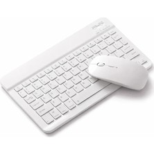 Bluetooth Kablosuz Şarjlı Türkçe Klavye ve Pilli Fare, Mini Alüminyum Alışım Mouse Süper Ha