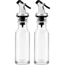 aklow akyoleticaret 2'li Cam Yağlık Sirkelik Seti, 300 ml x 2, Akış Kontrollü Kapaklı Zeytinyağı ve Sirke Şişesi, Salata Sosu ve Sıvı Baharat Sunum Seti, Şeffaf