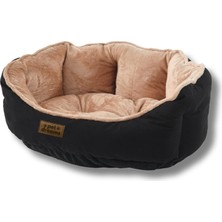 aklow akyoleticaret Sprit Lüks Kedi/köpek Yatağı, Kaymaz Altlık, Sertifikalı Kumaş, Yıkanabilir, Silikon Elyaf Dolgulu Siyah-Bej 50 x 40