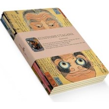 aklow akyoleticaret A5 Kuniyoshi Utagawa Faces Serisi 4'lü Çizgisiz Defter Seti I, 256 Sayfa, 64 Sayfa x 4, Tel Dikişli, Esnek Kapaklı, 60 Gram, Sarı Krem, Çok Renkli