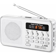 aklow akyoleticaret L-938 Şarjlı Taşınabilir Fm Radyo, Dijital Ekranlı, Usb/tf/sd/aux Destekli, Bl-5c Bataryalı Cep Radyosu (Beyaz)