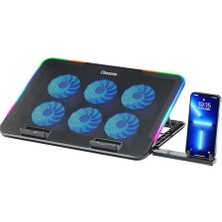aklow akyoleticaret Gaming M60 Laptop Soğutucu, 2500 Rpm, 10 Rgb Işık Kontrolü, 15.6-17 Inch, 6 Büyük Fan, Telefon Standı, 2 USB