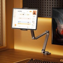 aklow akyoleticaret Alüminyum Tablet ve Telefon Standı, iPad Uyumlu, 4.7-12.9 Inç, 360° Döner Kelepçeli Masa Tutucu, Ayarlanabilir, T01 Flat