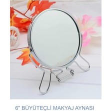 aklow akyoleticaret Çift Taraflı Büyüteçli Ayna, 15 Cm, Metal Çerçeveli ve Ayaklı Masaüstü Makyaj Aynası