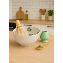 aklow akyoleticaret Çay Seti; Matchiva Seramik Matcha, 4 Parça, Yeşil Boyalı, Geleneksel Japon Tasarımı, Bambu Çırpıcı ve Stand, 290 cc Kase