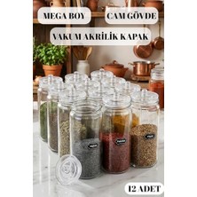 aklow akyoleticaret Baharatlık Takımı, 12 Adet Vakum Kapaklı Büyük Boy Cam 500 ml