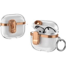 aklow akyoleticaret Kılıf; Apple Airpods 4. Nesil 2024 ile Uyumlu Için, Darbeye Çizilmeye Dayanıklı LED Görünür Şeffaf Kilit Kapak Çöl Titanyum
