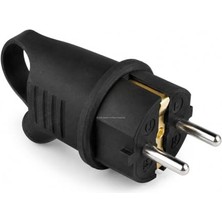 aklow akyoleticaret Monofaze Kauçuk Fiş; 16A, IP44, F Tipi, 220-240V, Vidalı Bağlantı, Darbeye Dayanıklı Kauçuk Gövde, Ce ve Rohs Belgeli, Şantiye, Atölye, Sanayi, Dış Mekan Kullanımı, Elektrik Fişi (Kulplu Eğik)