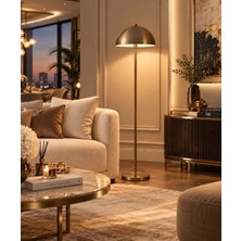 GemereHome Modern Tasarım Ayaklı Lambader Eskitme Gold Gövde Metal Abajur Retro Lambader Minimalist Dekoratif Lambader