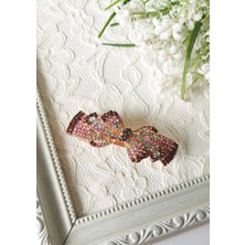 Halley Concept Gülkurusu Taşlı Işıltılı Fiyonk Otomatik Toka 8x3 cm Rose