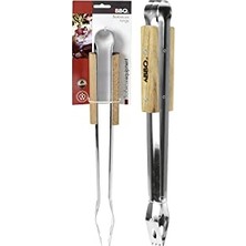 aklow akyoleticaret 40,5 cm Ahşap Saplı Paslanmaz Çelik Barbekü Maşası