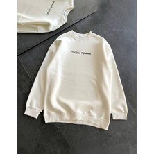 Tarz Yeri Kadın 3 Iplik Pamuklu Bisiklet Yaka Baskılı Sweatshirt - Beyaz