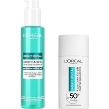 aklow akyoleticaret Bright Reveal Cilt Kusuru Izi Karşıtı, Serum Içerikli Temizleme Jeli Niasinamid+Salisilik Asit 150 ml &spf 50+ Koyu Leke Karşıtı Fluid Günlük Yüz Güneş Kremi 50 ml Cilt Bakım Seti
