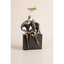 ChaCha Home Sonnet | Soyut Kitap Okuyan Çift Dekoratif Heykel - Modern Masaüstü Obje - Ev Ofis Hediyesi 14X21 cm