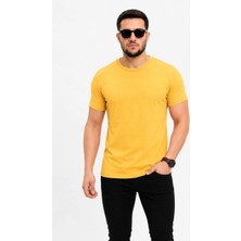 Tarz Yeri Erkek Basic Tişört Bisiklet Yaka Kısa Kol Günlük Yazlık Slim Fit T-Shirt - Sarı