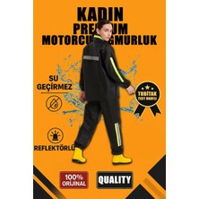 Tarz Yeri Kadın Premium Motorcu Kurye Yağmurluk Takım Su Geçirmez Pvc Reflektörlü Siyah