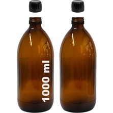 aklow akyoleticaret Amber Ecza Şişesi; 1000 Ml, Kahverengi Cam, Plastik Contalı Kilit Kapak, Hava ve Sıvı Sızdırmaz, 28 mm Ağız Çaplı, Parfüm Demlemek Için Uygun, 2 Adet (1000 Ml, Siyah Kapak)