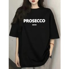 Tarz Yeri Kadın Kısa Kol Yazlık Tişört Bisiklet Yaka Baskılı Oversize T-Shirt - Siyah