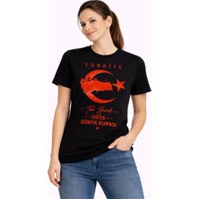 Tarz Yeri Kadın Türkiye Ay Yıldız 2026 Dünya Kupasi Taraftar Forma T-Shirt - Siyah